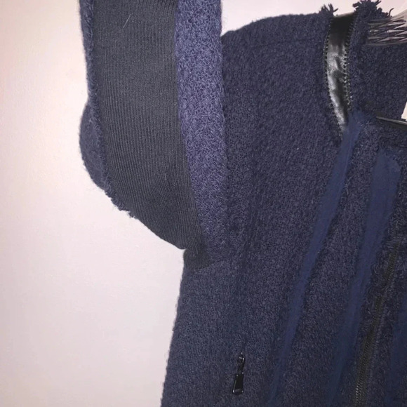 Rebecca Taylor *Navy Blue* Frayed Fringe Tweed Blazer Jacket Leather Accents 4 - Picture 9 of 15